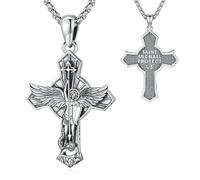 Eusense Sankt Michael Kreuz Halskette 925 Silber Sankt Michael Anhänger Erzengel Beschützt uns Medaille Schutzpatron Amulett Religiöser Schmuck Geschenke für Männer Frauen