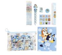 Eva Bluey Schulschreibwaren-Set - komplettes Federmäppchen für Kinder, mit Buntstiften, Filzstiften und Zubehör zum Zeichnen, Malen und Lernen mit Spaß, Bluey, 22.0x14.0x0.5 cm, Lizenzprodukt