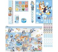 Eva Bluey Schulschreibwaren-Set - komplettes Federmäppchen für Kinder, mit Buntstiften, Filzstiften und Zubehör zum Zeichnen, Malen und Lernen mit Spaß, Bluey, 22.0x14.0x0.5 cm, Lizenzprodukt