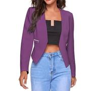 EVANEM Blazer Damen Elegant,Kurzer Blazer Für Damen Lila Strickjacke Blazer Jacke Eleganter Blazer Anzug Vorne Offen Bolero-Jacke Lange Ärmel Für Freizeit Business Arbeit Büro Hochzeit Gast L