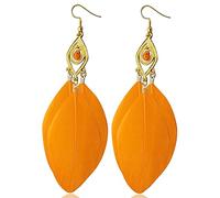 EVANEM Bohemian Ohrringe, Boho-Feder-Quasten-Tropfen-Ohrhänger Statement-Bohemian-Haken-Ohrringe Vintage-Ohrringe Sommer-Strand-Ohrringe Für Frauen Schwester Liebhaber Party-Schmuck 1 Paar Orange