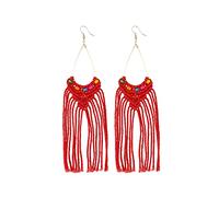 EVANEM Ohrringe Boho Style, Böhmische Hakenohrringe Statement-Ohrringe Mit Langen Quasten Besondere Mode Handgefertigte Zopf-Ohrringe Für Frauen Schwester Liebhaber Party-Schmuck 1 Paar Rot