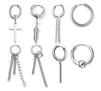 EVBEA 6-9 Stück Ohrringe für Damen Herren Teenager Kpop Tropfen Baumelnde Kreolen Lange Kette Kreuz Feder Ohrstecker Modisch Neuheit Weihnachten Geschenk Modeschmuck
