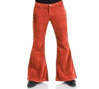 EVEDESIGN Herren Cordhose im Vintage-Stil mit Glockenunterteil, 70er Jahre, Disco, dehnbar, ausgestellte Hose, passend für 60er-/70er-Jahre-Outfits, Herren-Jeans mit Glockenunterteil, Orange 1