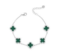Evensee Grünes Malachit Kleeblatt Armband 925 Sterlingsilber, Vierblättriges Kleeblatt mit 5 Edelstein Anhängern, Verstellbare Damen Armkette, Valentinstag & Abschluss Geschenk