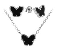 Evensee Schmetterling Schmuck Set Ohrringe Halskette mit Onyx, Luxus 925 Sterlingsilber Hypoallergen Collier Geschenk, Edle Damen Geschenkideen für Geburtstag Hochzeit Jahrestag Verlobung