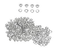 Event Decor Shop 4 mm Ösen mit Unterlegscheiben - langlebige Eisen-Ösen für Lederwaren, Kleidung, Bänder, Schnürung, Scrapbooking und DIY-Kunst- und Bastelprojekte, Silber, 100 Stück