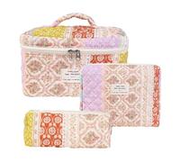 Eventerde 3 Stück Reise Kosmetiktasche Set Damen, Blumen Kosmetiktasche, Kosmetiktasche Damen Mit Blumenmuster, Aesthetic Make Up Bag Tasche Gesteppte Kulturtasche Beauty Case Baumwolle