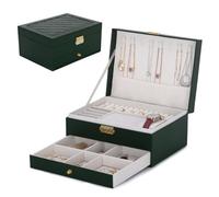 EVEOUT 2-Schicht Schmuckkasten aus Kunstleder Aufbewahrungsbox für Ohrringe, Ringe, Halsketten Vintage Schmuckdose mit Schubladen & Uhrenkissen