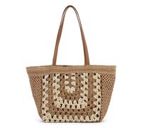 EVEOUT Stroh Schultertaschen für Damen Sommer Boho Strandtasche Gewebte Tote Tasche aus Raffia Shopper Tragetasche für Urlaub