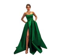 Ever-Beauty Langes, trägerloses Ballkleid aus Satin für Damen, ärmellos, Schlitz, mit Taschen - Grn - 36