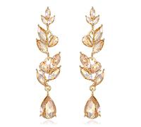 EVER FAITH Blatt Ohrringe Hochzeit Kristall baumeln Tropfen Marquise Art Deco Strass Kronleuchter für Damen Braun Gold-Ton