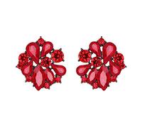 EVER FAITH Blume Ohrstecker für Damen Mädchen Klar Strass Kristall Blumen Ohrringe Rubin-Rot