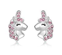 EVER FAITH Einhorn Ohrringe für Mädchen 925 Sterling Silber Multicolor CZ Magische Rosa Ohrstecker Geburtstag Geschenk für Tochter