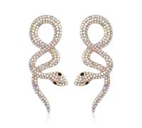 EVER FAITH Gotische Schlange Ohrringe, Halloween Punk Strass Kristall Schlangen Ohrstecker Vintage Tier Halloween Schmuck für Damen Schillernd Klar AB Gold-Ton