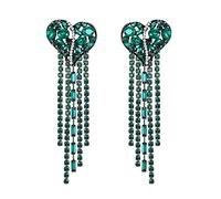 EVER FAITH Herz Ohrringe für Damen Mädchen mehrfarbige Liebes Strass Kristallherz Quasten Kronleuchter lange Grün