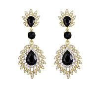 EVER FAITH Kristall Ohrringe funkelnde Strass Vintage-Stil Art Deco durchbohrt Tropfen Ohrstecker Hochzeit Prom Party Schmuck für Damen Braut Schwarz Gold-Ton