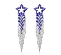 EVER FAITH Quaste Ohrringe Strass Stern funkelnde Kristall Fransen Tropfen baumeln Kronleuchter Blau Silber-Ton