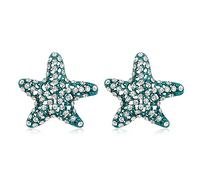 EVER FAITH Seestern Ohrringe für Damen Mädchen Kristall Sommer Strand Urlaub Vintage große Ohrstecker Blau-Ton