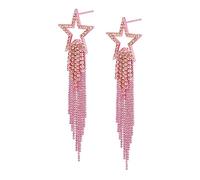 EVER FAITH Stern Quasten Ohrringe für Damen Mädchen Tassel Dangle Strass Kristall lange Wasserfall Perlen Fransen Kronleuchter Tropfen Statement Hochzeit Schmuck Rosa Rosa-Ton