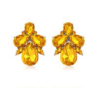 EVER FAITH Strass Kristall Art Deco Ohrstecker Bankett Prom funkelnde Tropfen Marquise Ohrringe für Damen Gelb Silber-Ton