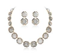 EVER FAITH Strass Statement Halskette Ohrringe Set, Rund Grau Kristall Bohème Art Deco Modeschmuck Set für Damen Mädchen