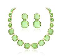 EVER FAITH Strass Statement Halskette Ohrringe Set, Rund Hellgrün Kristall Bohème Art Deco Modeschmuck Set für Damen Mädchen