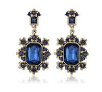 EVER FAITH Strass Vintage viktorianischer Blumen Ohrringe Art-Déco quadratischer Kristall Modeschmuck Piraten-Schmuck für Damen Party Blau antiker
