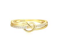 EVER FAITH zierliche Liebe Herz Ringe für Muttertag, 14K vergoldet 925 Sterling Silber Zirkonia Knoten Band Ring für Damen Mom Hochzeit für Braut Größe 7