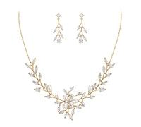 EVER FAITH Zirkonia Schmuck-Set für Hochzeit Marquise Tropfen Simulierte Perlen Blatt Halskette und Ohrringe Set Gold-Ton