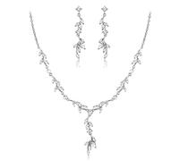 EVER FAITH Zirkonia-Schmuckset für die Party elegantes Marquise-Tropfen Weinblatt Halsketten und Ohrringe Set Silber-Ton