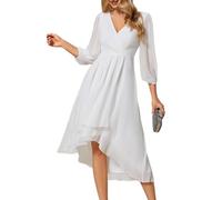 Ever-Pretty Abendkleid für Damen A-Linie Hoch-Tief V-Ausschnitt Lange Ärmel für Hochzeit Chic EG01926-P, Weiß, 40