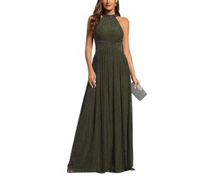 Ever-Pretty Abendkleid für Damen, lang, schulterfrei, Plissee, ärmellos, Empire-Taille, glitzernd, EE41961-P, olivgrün, 46