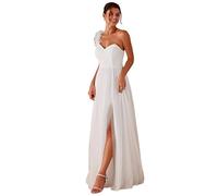 Ever-Pretty Abendkleid Lang Elegant für Hochzeit Eine Schulter A-Linie Ballkleider Damen Brautjungferkleider Chiffon Geschlitztes Kleid Weiß 40