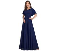 Ever-Pretty Abendkleider Chiffon Lang Ballkleider Kurze Ärmel Rundhalsausschnitt Festliche Kleider für Damen Navy Blau 50