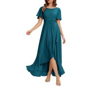 Ever-Pretty Abendkleider Chiffon Lang Brautjungfernkleider High Low Rundhalsausschnitt Rüschen Festliche Kleider ES02708