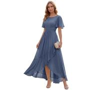 Ever-Pretty Abendkleider Chiffon Lang Brautjungfernkleider High Low Rundhalsausschnitt Rüschen Festliche Kleider ES02708