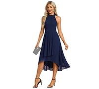 Ever-Pretty Abendkleider Cocktailkleider Abendkleider Elegant für Hochzeit Damen Sommer Brautkleider Midi Chiffon ärmellos Navy Blau 44