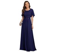 Ever-Pretty Abendkleider Lang Elegant Rundhalsausschnitt Ballkleider Chiffon für Hochzeit Appliziertes A-Linie Brautjungferkleider Navy Blau 38