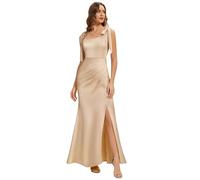 Ever-Pretty Abendkleider Lang Satin Brautjungfernkleider mit Schlitz Elegantes Ballkleid für Hochzeit Champagner 44