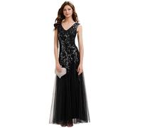 Ever-Pretty Ballkleider Damen Lang Pailletten Ärmelloses Abendkleid mit V-Ausschnitt für Kleid Silvester Schwarz 36