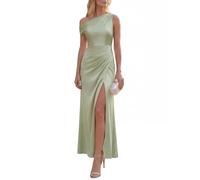Ever-Pretty Brautjungfernkleider Lang Satin Maxi Abendkleider mit Schlitz für Hochzeit Salbeigrün 38