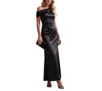 Ever-Pretty Brautjungfernkleider Lang Satin Maxi Abendkleider mit Schlitz für Hochzeit Schwarz 38