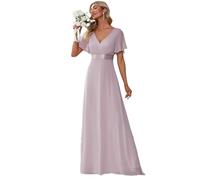 Ever-Pretty Damen A-Linie Chiffon Brautjungfernkleid V Ausschnitt Chiffon Hochzeit Bodenlang Abendkleid Lila 36EU