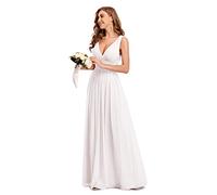 Ever-Pretty Damen Abendkleid A-Linie V-Ausschnitt Ärmellos Chiffon Hohe Taille Weiß 40