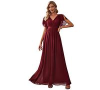 Ever-Pretty Damen Abendkleid Frau A-Linie Chiffon Brautjungfernkleid V Ausschnitt Hochzeit Burgund 48