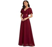 Ever-Pretty Damen Abendkleid Frau A-Linie Chiffon Brautjungfernkleid V Ausschnitt Hochzeit Burgund 46