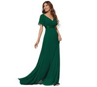 Ever-Pretty Damen Abendkleid Frau A-Linie Chiffon Brautjungfernkleid V Ausschnitt Hochzeit Dunkelgrün 42