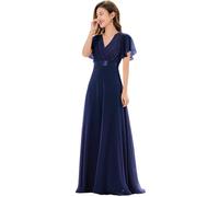 Ever-Pretty Damen Abendkleid Frau A-Linie Chiffon Brautjungfernkleid V Ausschnitt Hochzeit Navy Blau 36