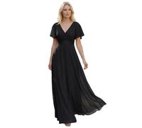 Ever-Pretty Damen Abendkleid Frau A-Linie Chiffon Brautjungfernkleid V Ausschnitt Hochzeit Schwarz 48